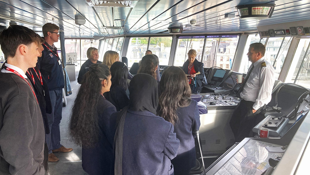 Students of Aberdeen Grammar School enjoying their tour onboard the MV Hrossey