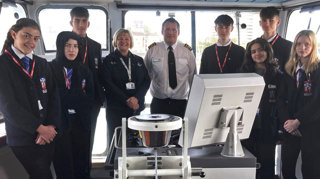 Aberdeen Grammar School students onboard with the MV Hrossey with Fiona Anderson (Customer Service Manager) and Stevie McPherson (Master)