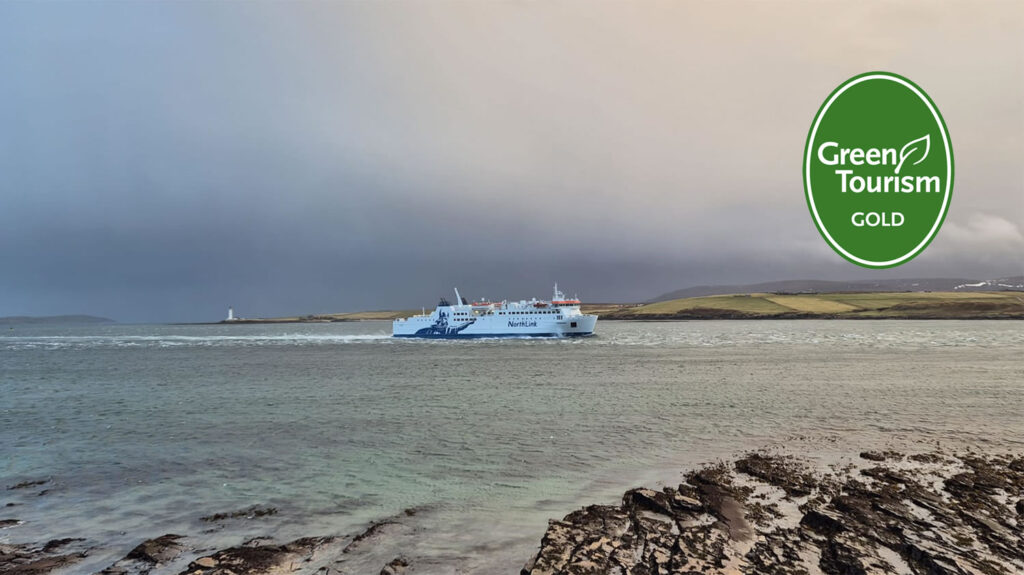 MV Hamnavoe sailing from the Orkney Islands in winter