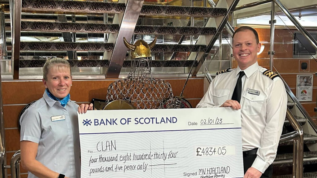 MV Hjaltland fundraiser for CLAN - Kathryn Fullerton and Captain Sean Smith