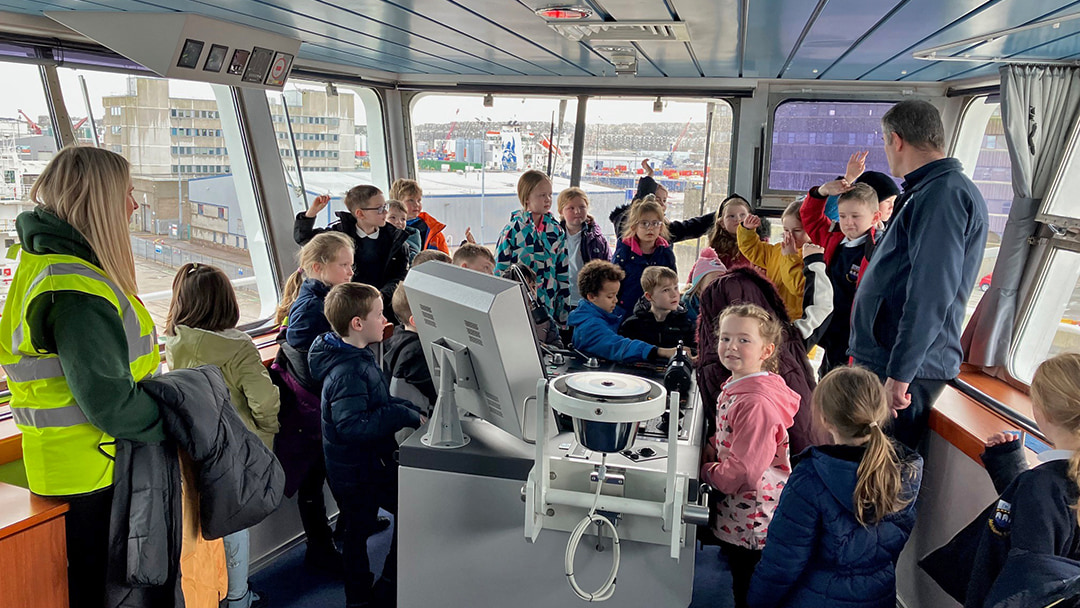 Pupils from Meiklemill School enjoying a tour of the MV Hjaltland