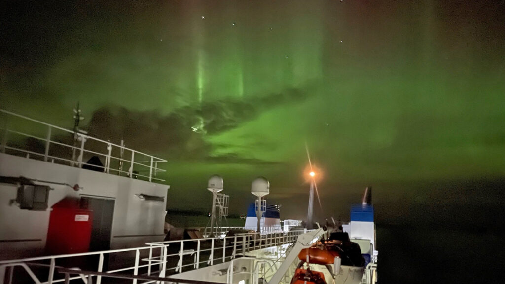 The Northern Lights as seen from the MV Hrossey by Stevie McPherson