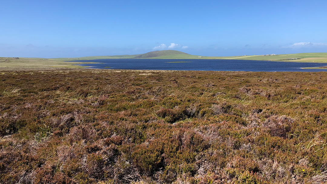 View over Loch of Swannay to Costa Hill
