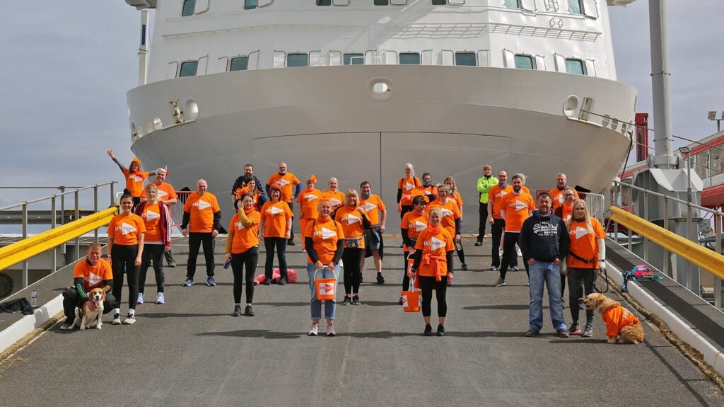 Crew from the MV Hrossey and MV Hjaltland taking part in a sponsored walk for charity