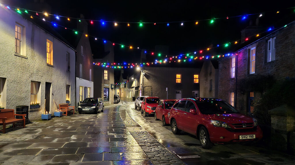 Graham Place in Stromness at Christmas time