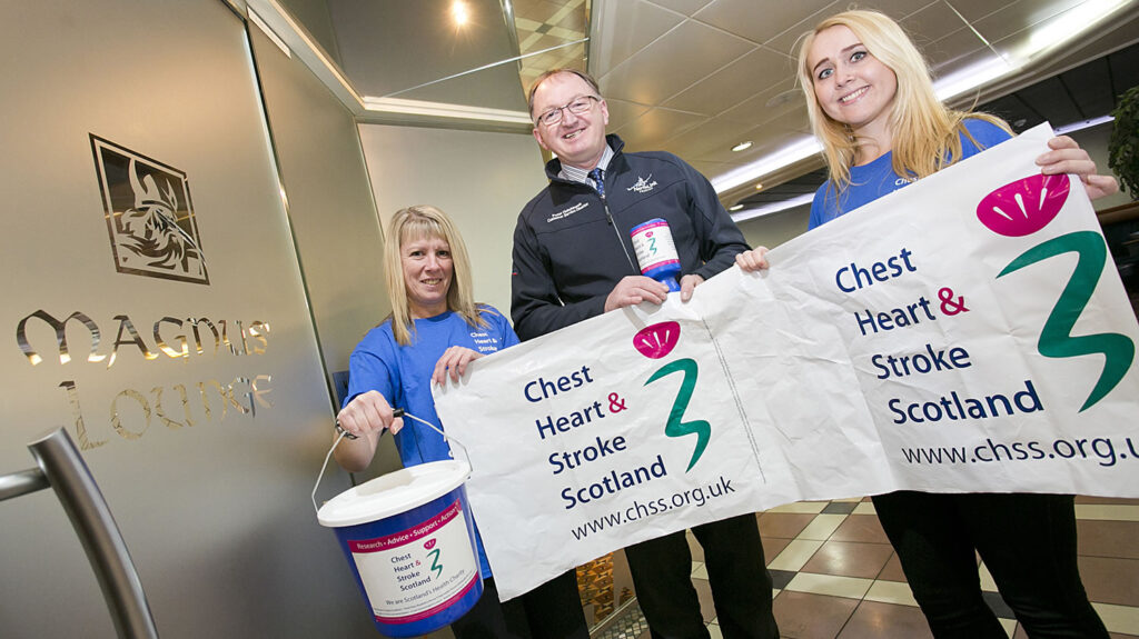 Kathryn Fullerton, Peter Hutchinson and Katie Jones from Chest Heart & Stroke Scotland
