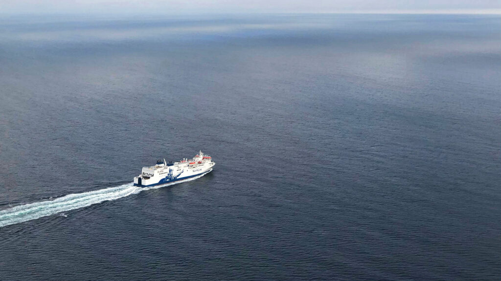 MV Hrossey on route to Shetland as seen from plane
