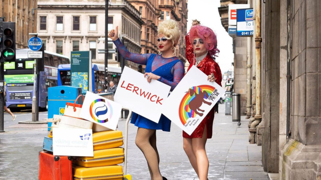 Miss Lily Minogue and Ru Jazzle en route to Shetland Pride