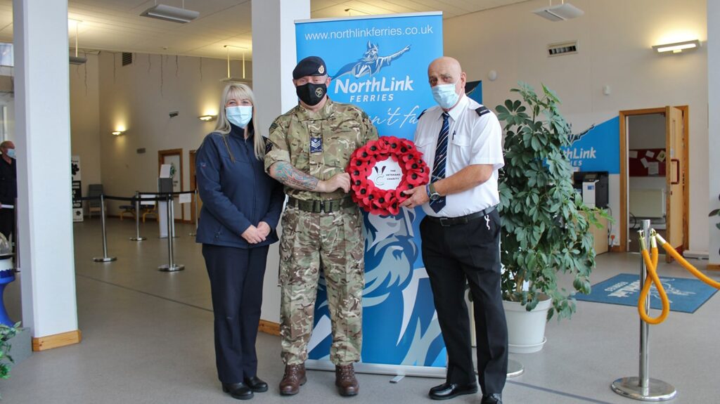 The Routes of Remembrance Wreath arrives at the Lerwick Ferry Terminal
