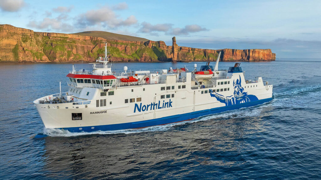 MV Hamnavoe sailing to Orkney and passing Hoy