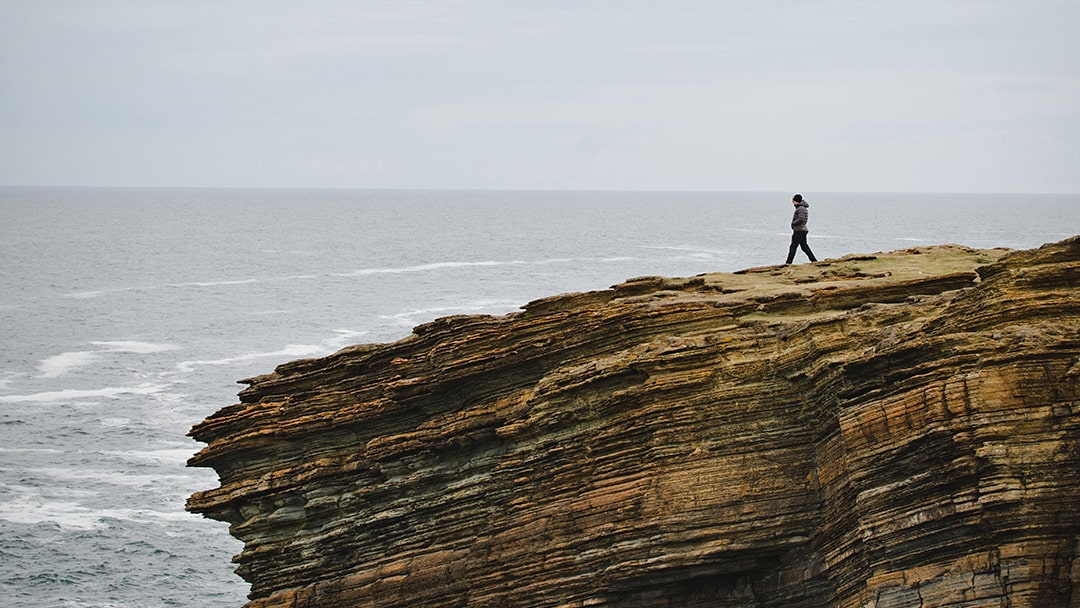 >Walking along the coastline at Yesnaby, Orkney