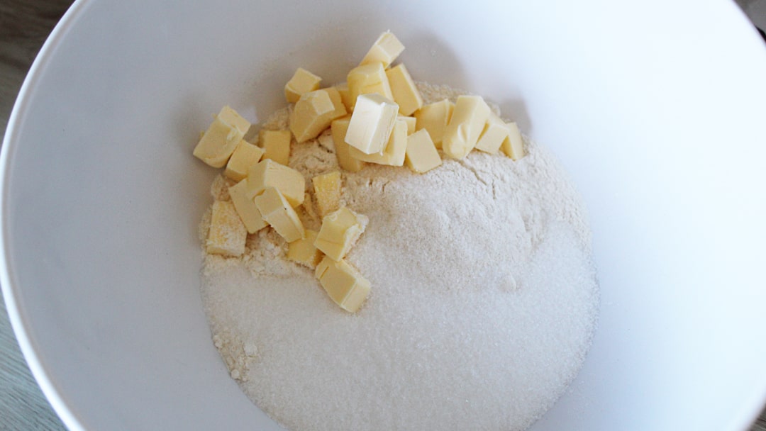 Rhubarb crumble bars ingredients in bowl