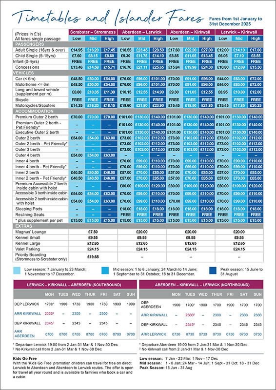 2025 Timetables and Islander Fares