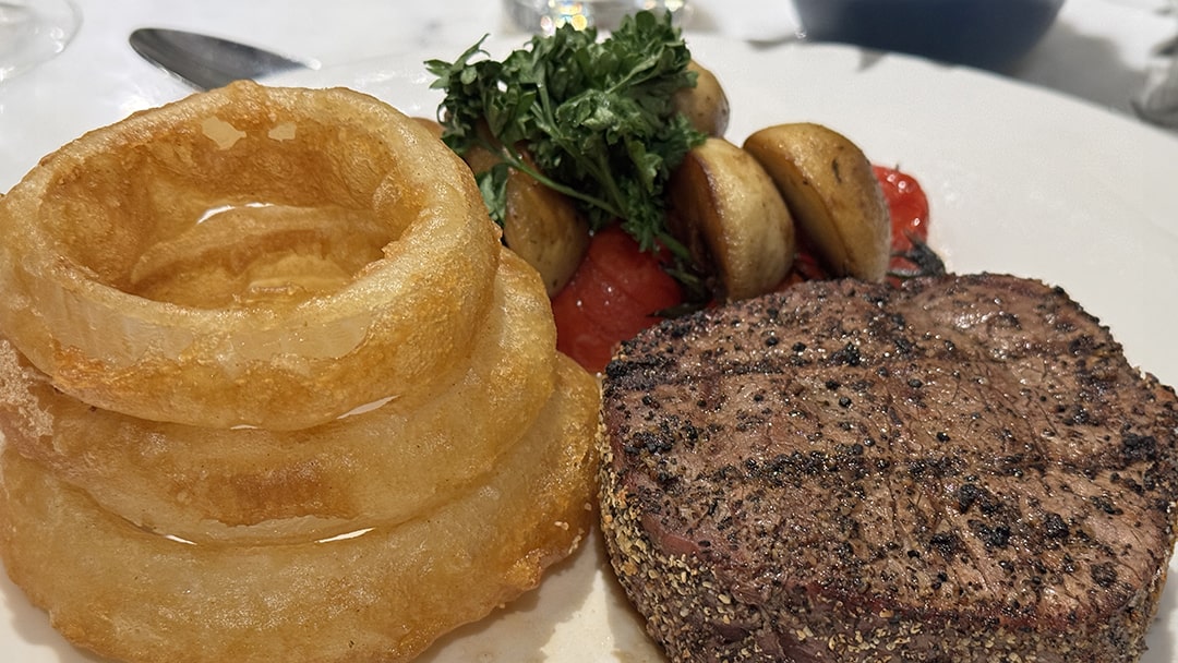 A steak dinner at the Ayre Hotel