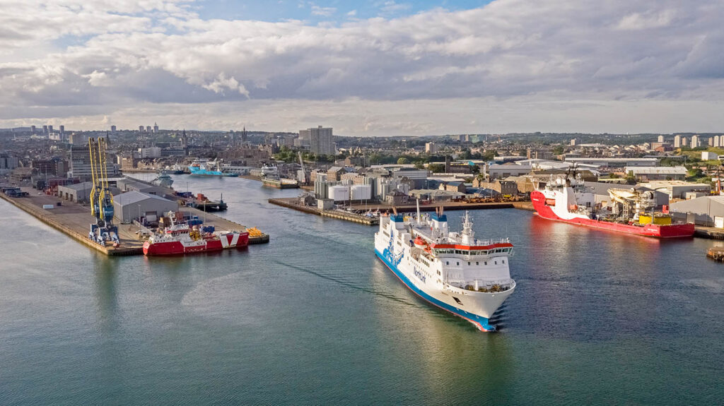 MV Hrossey departing Aberdeen Harbour
