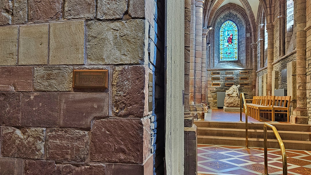 The pillar in St Magnus Cathedral where Magnus Erlendsson's bones were found