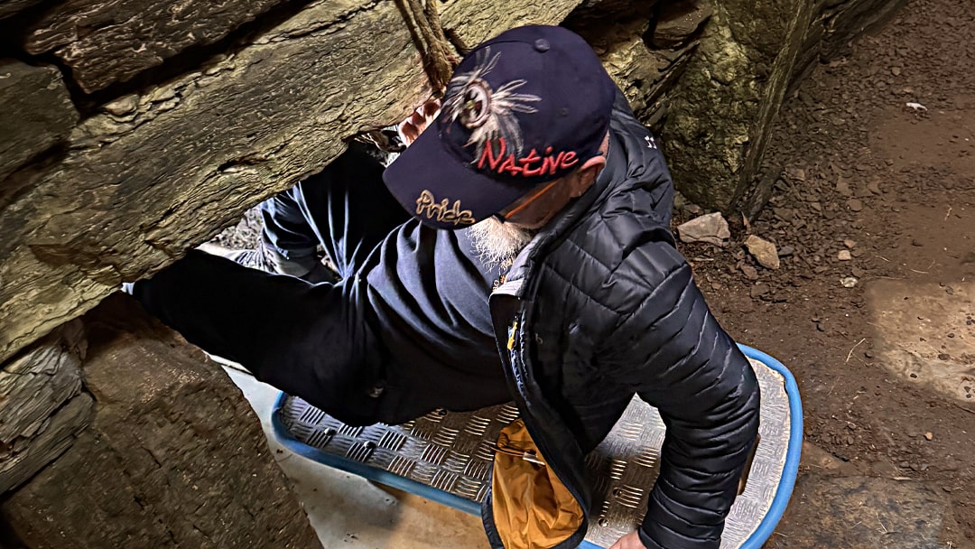 Entering the Tomb of the Eagles on the trolley
