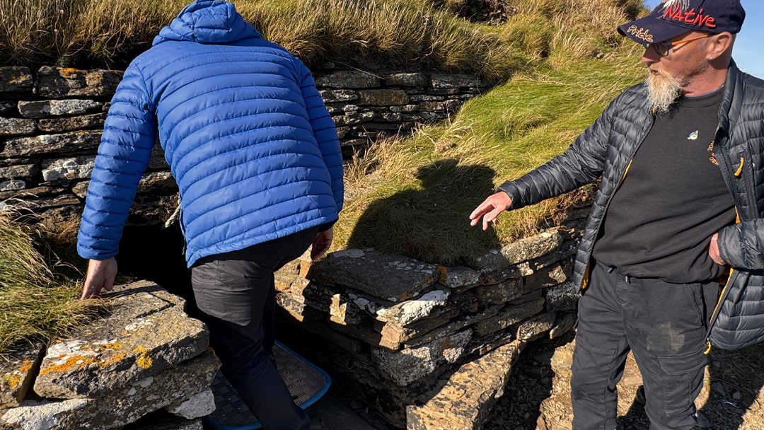 exploring the Tomb of the Eagles on the trolley