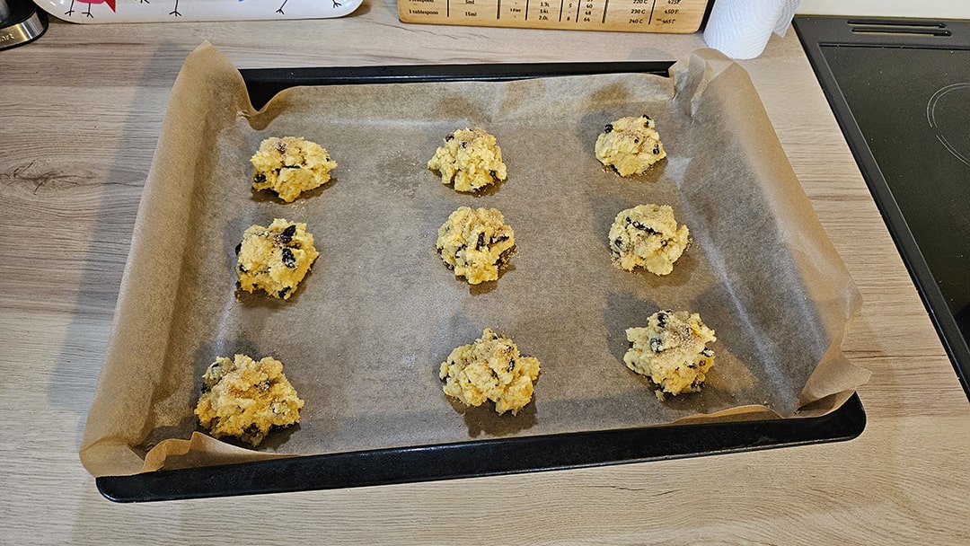 The mixture formed into mounds - ready to go in the oven