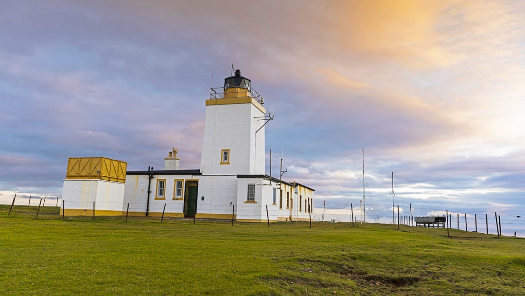 Esha Ness Lighthouse at sunset