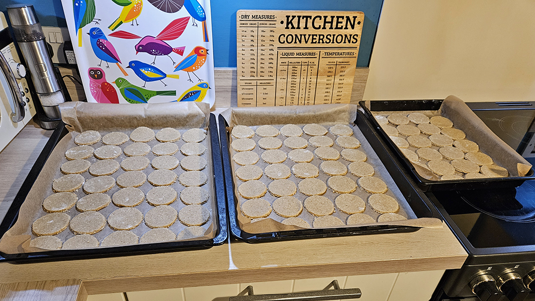 The cut oatcakes ready to go in the oven!