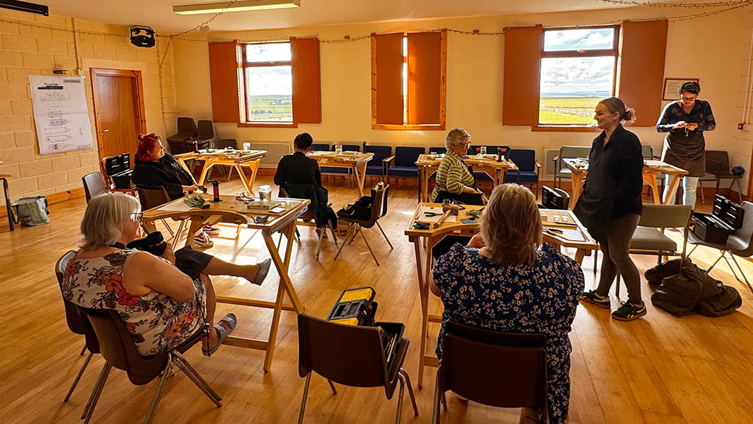 A jewellery making class at the Stronsay Community Hall