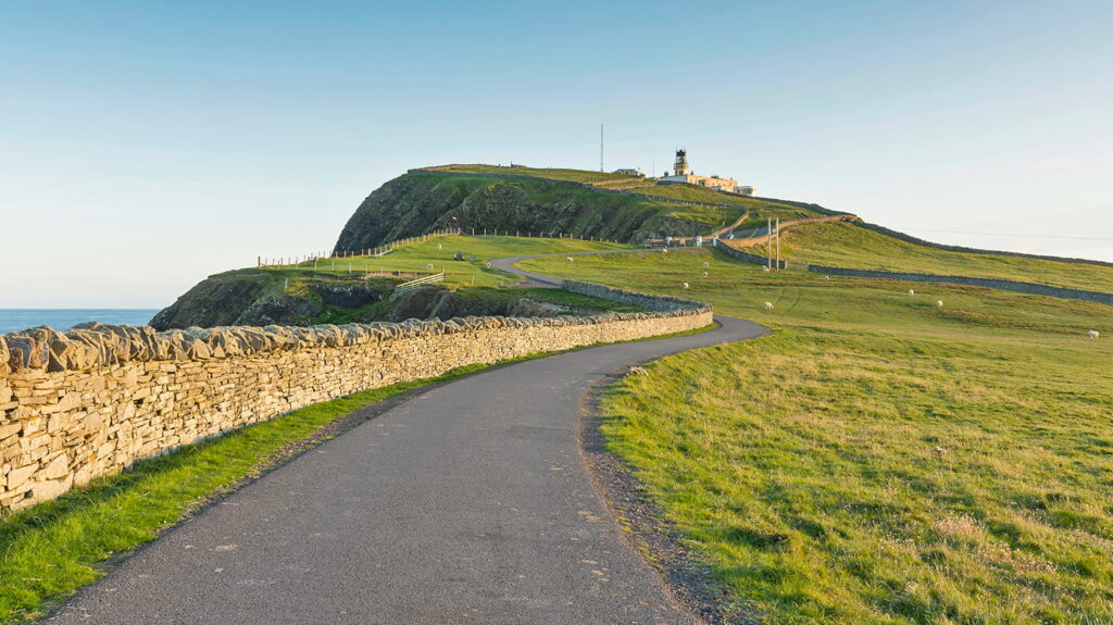 Looking up towards Sumburgh Head Lighthouse
