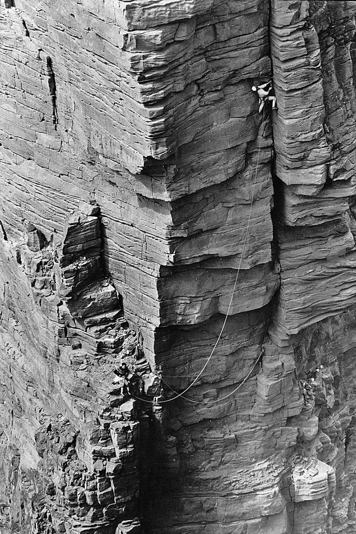 Baillie mid-climb of the Old Man of Hoy