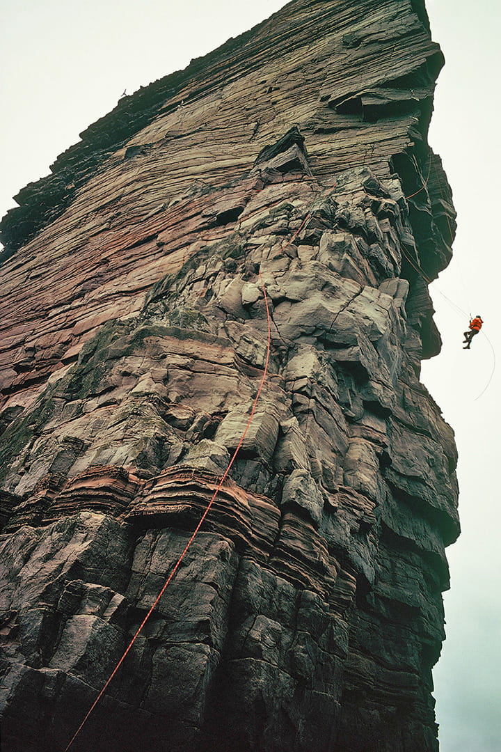 Third day of the first ascent - a wild pendulum and jumar up the overhanging crack