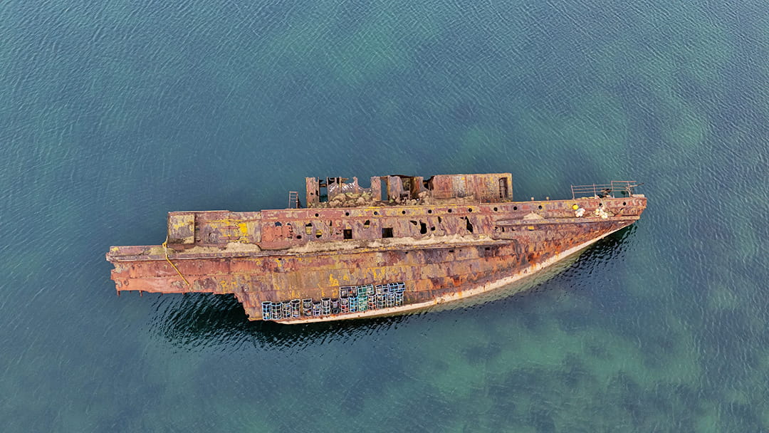 The WWI wreck of SS Reginald at barrier no.3 in Orkney