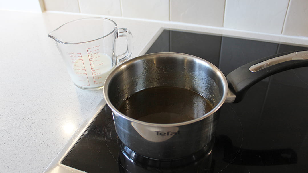 Remove from the heat and stir in the milk