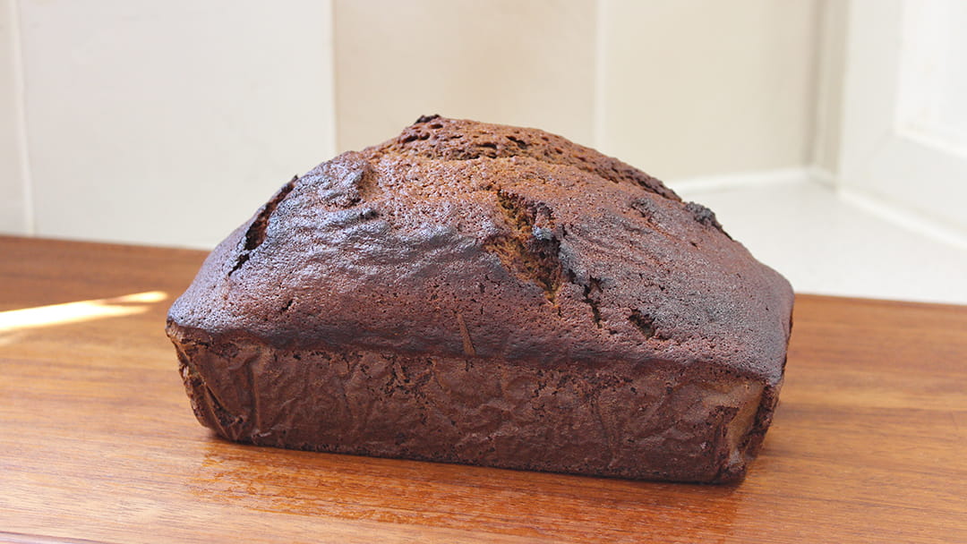 The completed gingerbread loaf ready to cut into slices