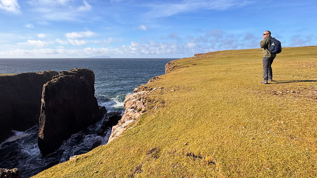 Exploring the coastline on Papa Stour