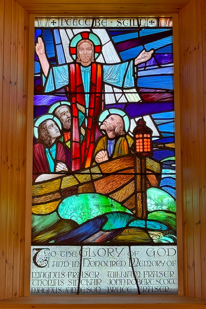 The stained-glass windows in the kirk on Papa Stour