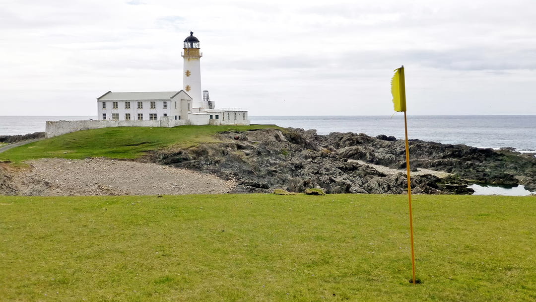 Fair Isle Golf Course surrounds Fair Isle South lighthouse