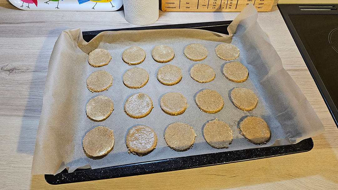 Lay on a tray with room for the biscuits to spread