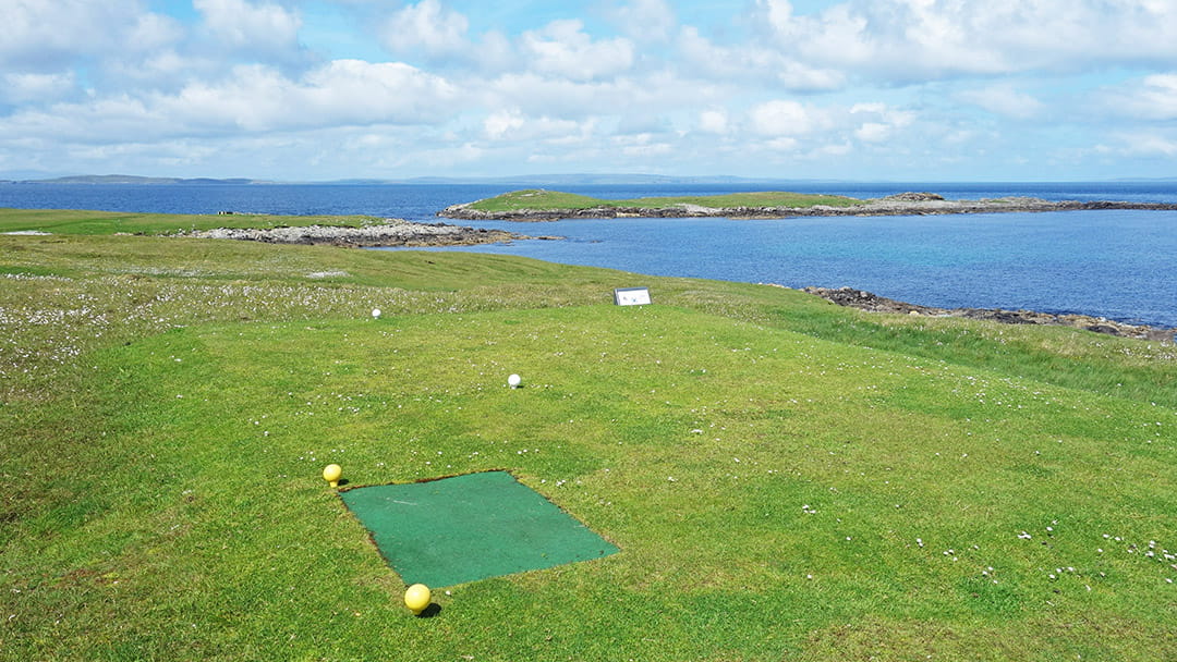 Teeing off at Whalsay Golf Course