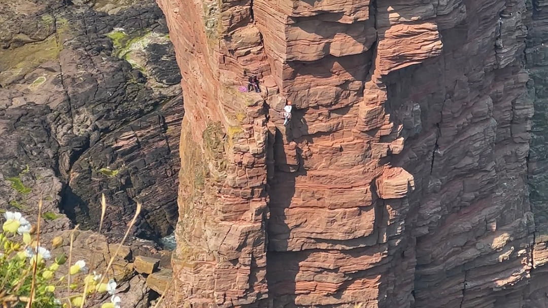 Climbers on the Old Man of Hoy