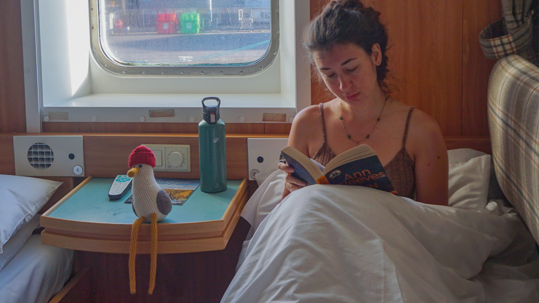 Marisa enjoying the comfort of a cabin onboard