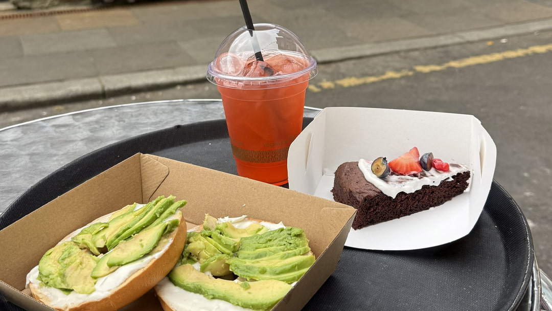 The Peerie Cafe in Lerwick, vegan cream cheese on bagels and vegan cake
