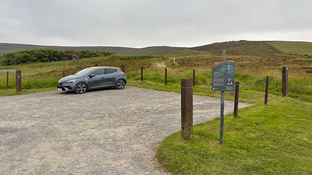 The small car park at Cuween Hill Chambered Cairn