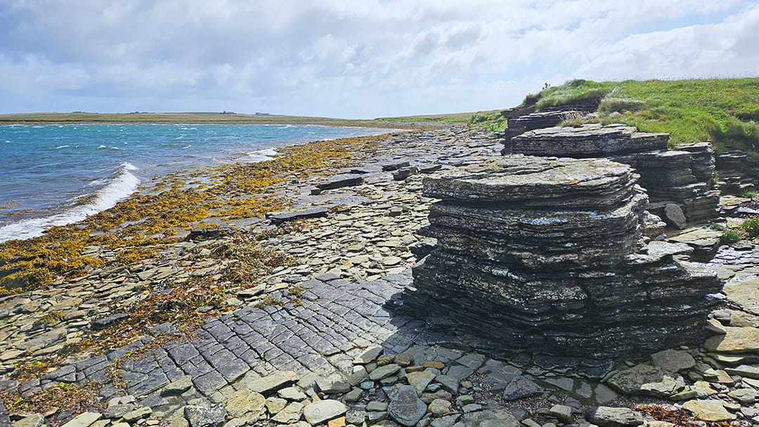 Unusual stone formations on the shore of Wyre in Orkney