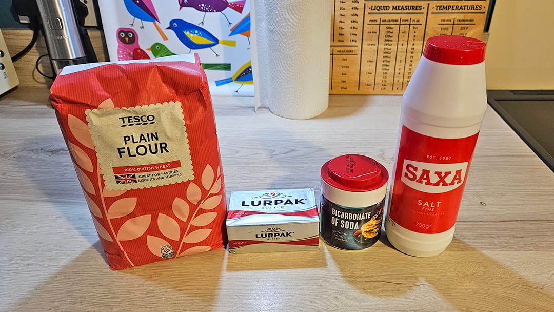 Ingredients for old-fashioned butter biscuits