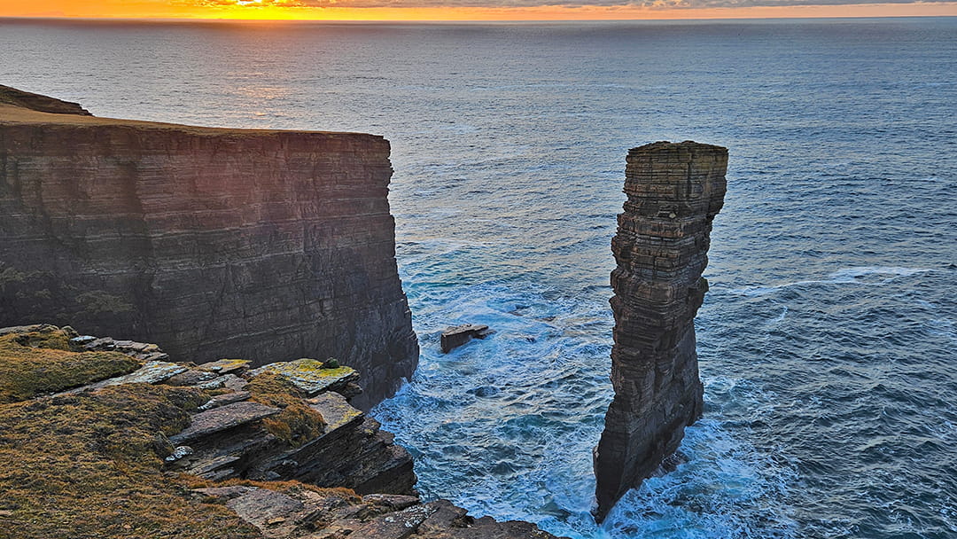 North Gaulton Castle at Yesnaby during sunset