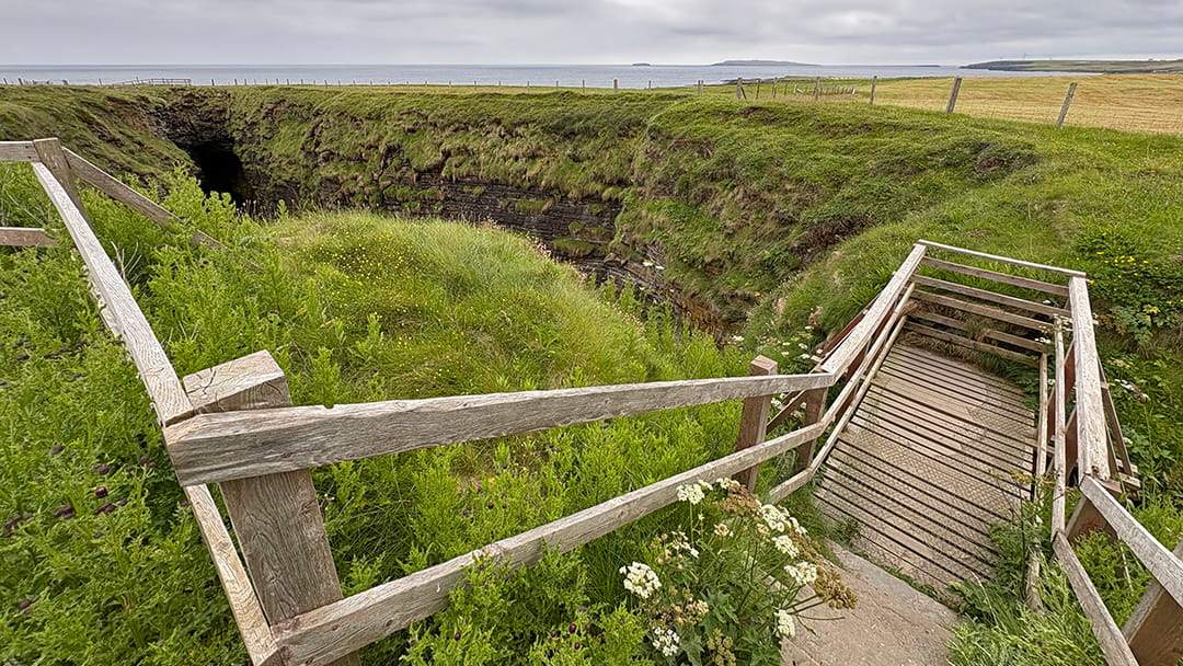The gloup and wooden viewing platform at Mull Head Nature Reserve